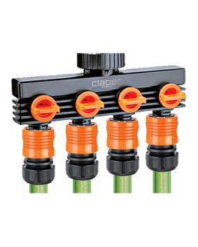 4-Way distributor with click couplings and valves