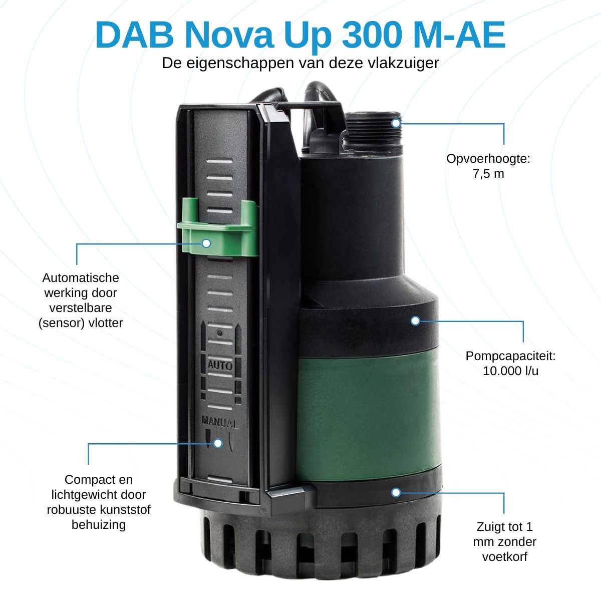 DAB Nova Up 300 M-AE met afvoerslang 7 meter