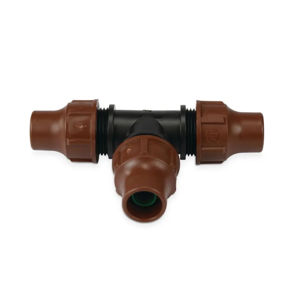 Raccordo a T con innesti a compressione per tubo per irrigazione a goccia 